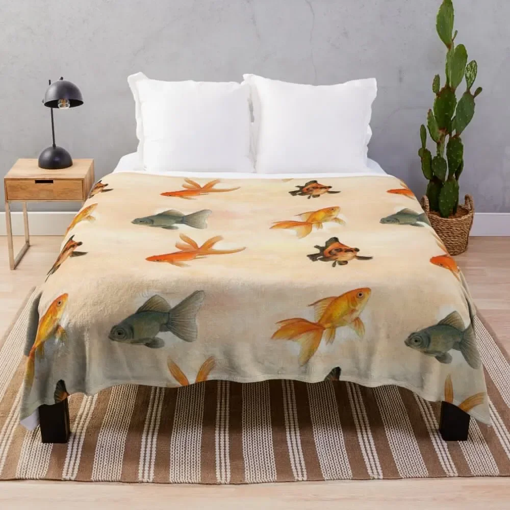 

Golden fishes Throw Blanket for sofa Nap Flannel Decorative Sofa Blankets