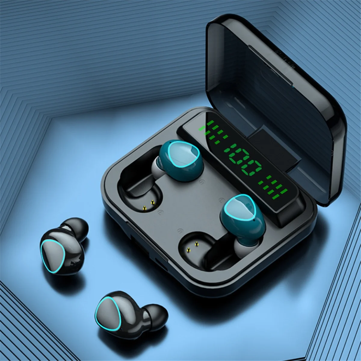 새로운 M22 커플 무선 헤드폰 터치 디지털 디스플레이 블루투스 헤드폰 듀얼 이어버드 노이즈 캔슬링 헤드폰