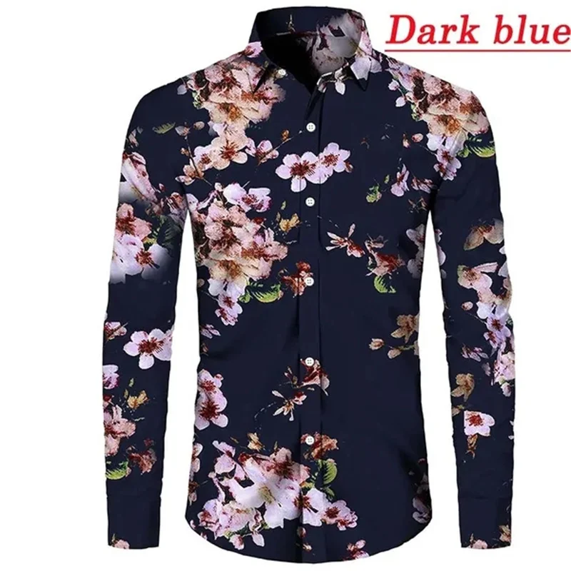 Flower Leaf Pattern Hawaiian Shirts For Men Colorful Plant 3D Printed Aloha Shirts Casual Loose Long Sleeve Lapel Tops Blouses