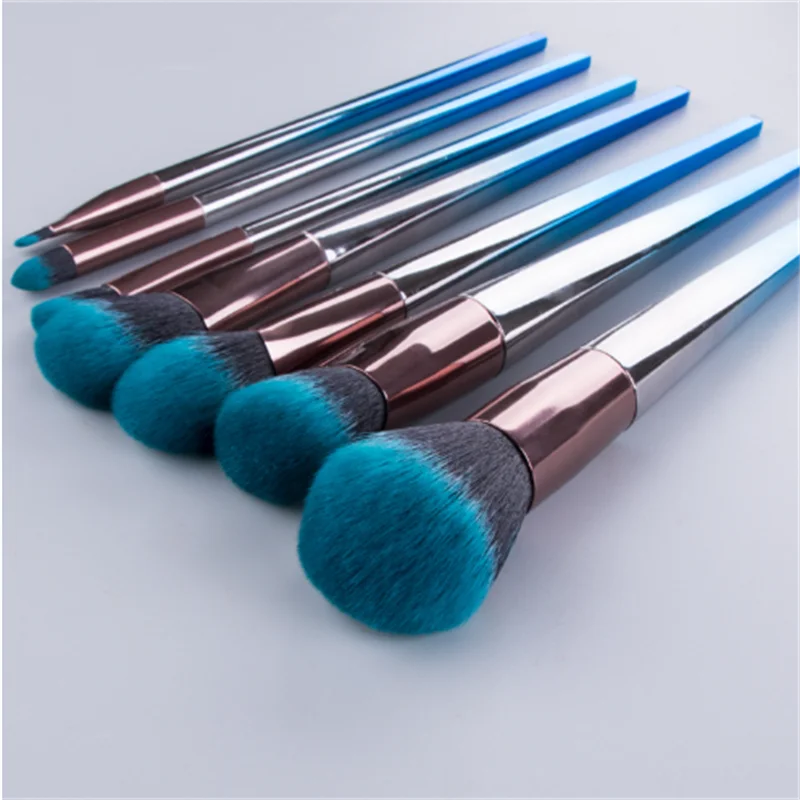 Ensemble de pinceaux de maquillage bleu dégradé, 7 pièces, Application de poudre de fard à paupières, outils cosmétiques professionnels pour le maquillage des yeux