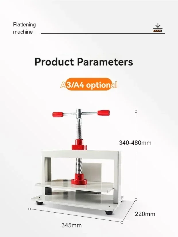 Flattening machine for cardboard-bound financial ledgers and voucher paper; compact, new-model flattening equipment.