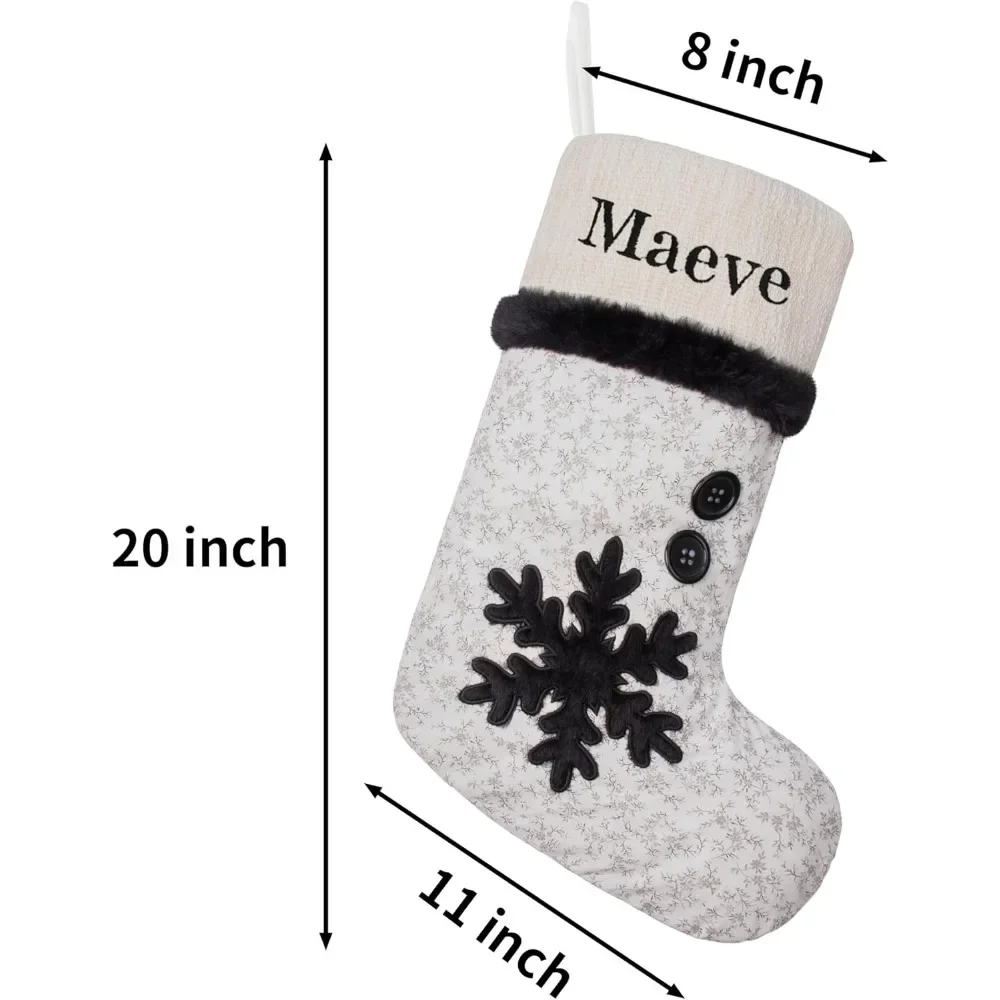 Personalized Black and White Christmas Stockings Set 6 Custom Name Xmas Stockings 2024 New Decoration with Pattern 20