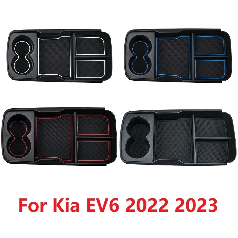 

Fit For Kia EV6 2022 2023 ABS Black Interior Armrest Console Central Storage Box Sunshade Storage Box Cup Stand