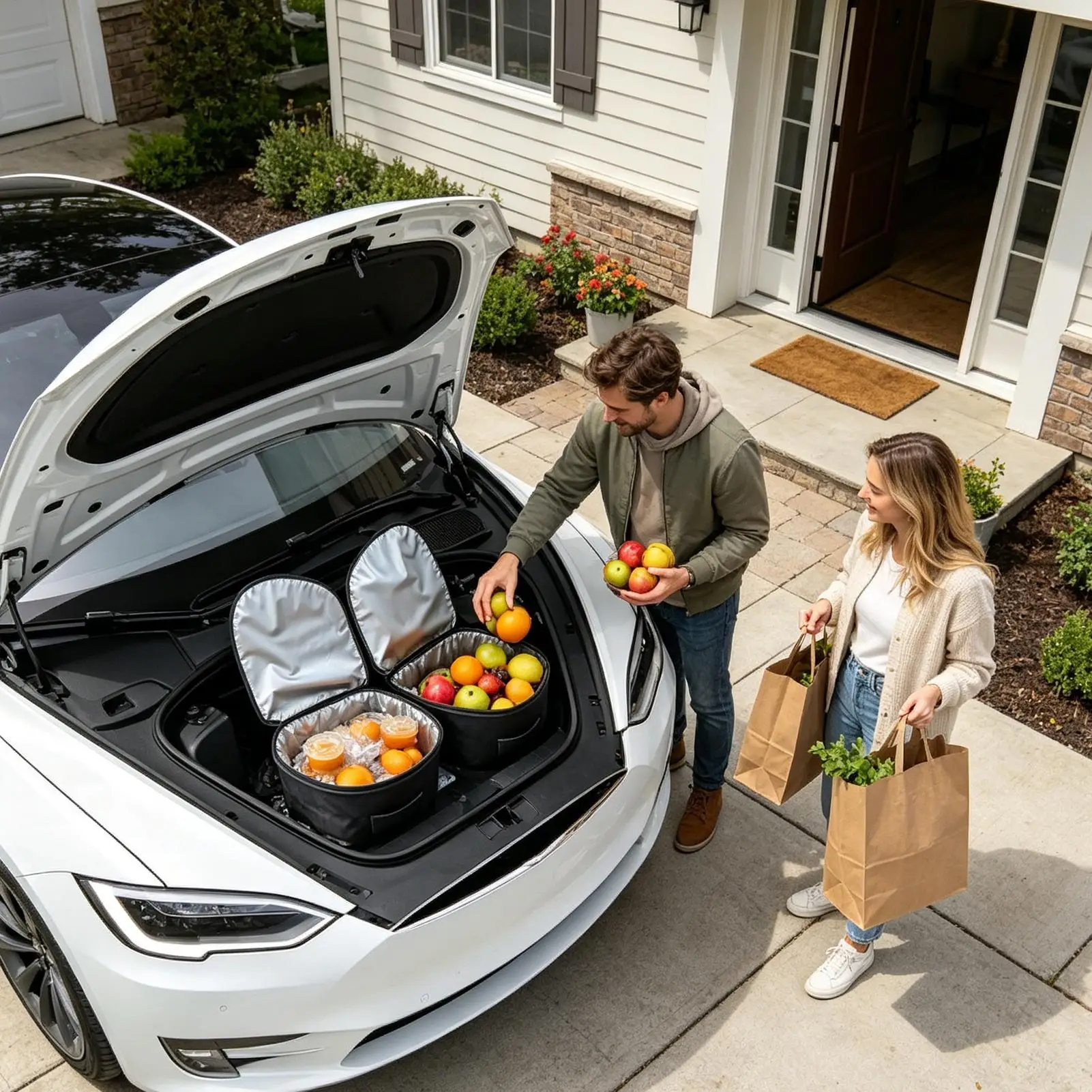 For  Sedan Front Trunk Organizer 2 Pieces Portable With Lid And Strap Leak-Proof Insulation Cooler Bag For Camping Vacation