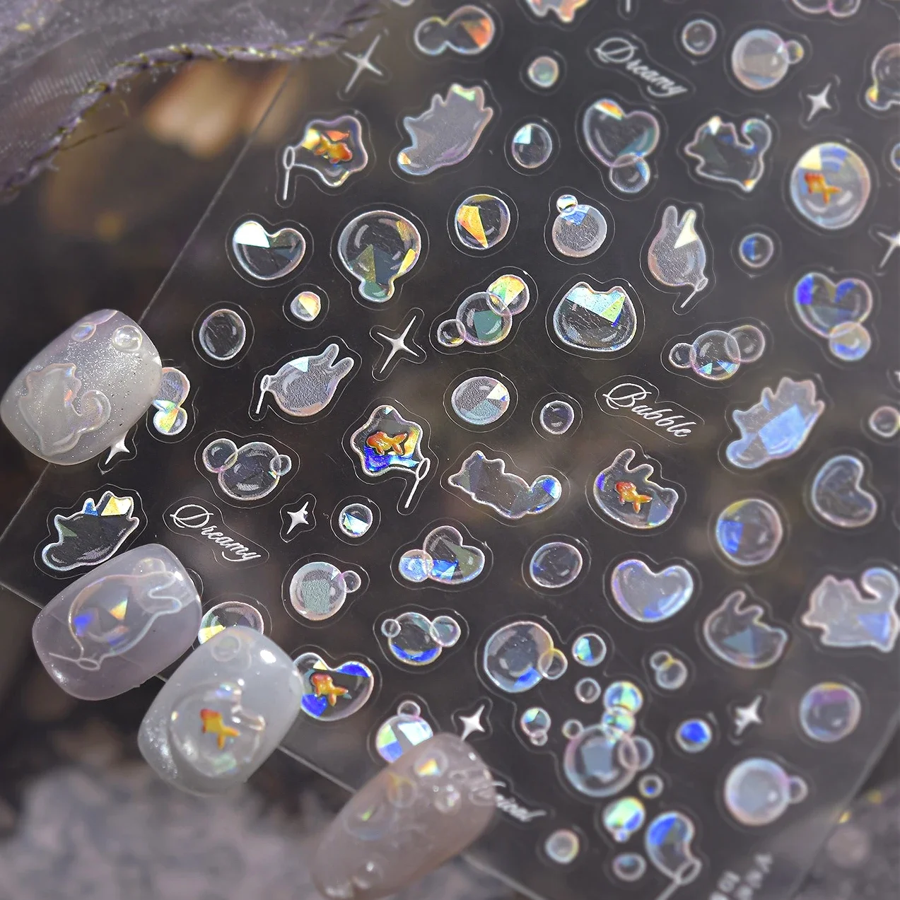 

Blow Bubbles Lovely Bunny Rabbit Love Heart Cat Kitten Dreamy Star Self Adhesive Nail Art Decorations Stickers Manicure Decals