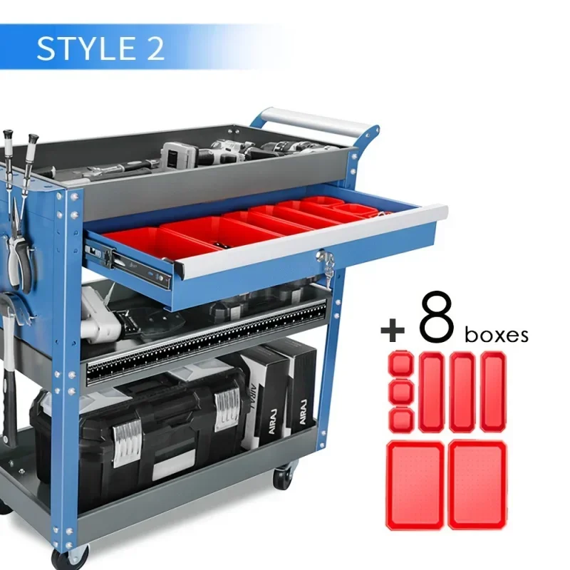 عربة أدوات دوارة مكونة من 3 طبقات بعجلات، عربة ميكانيكية معدنية شديدة التحمل مع أدراج ولوح بيجبورد، سعة 440 رطل، عربة أدوات