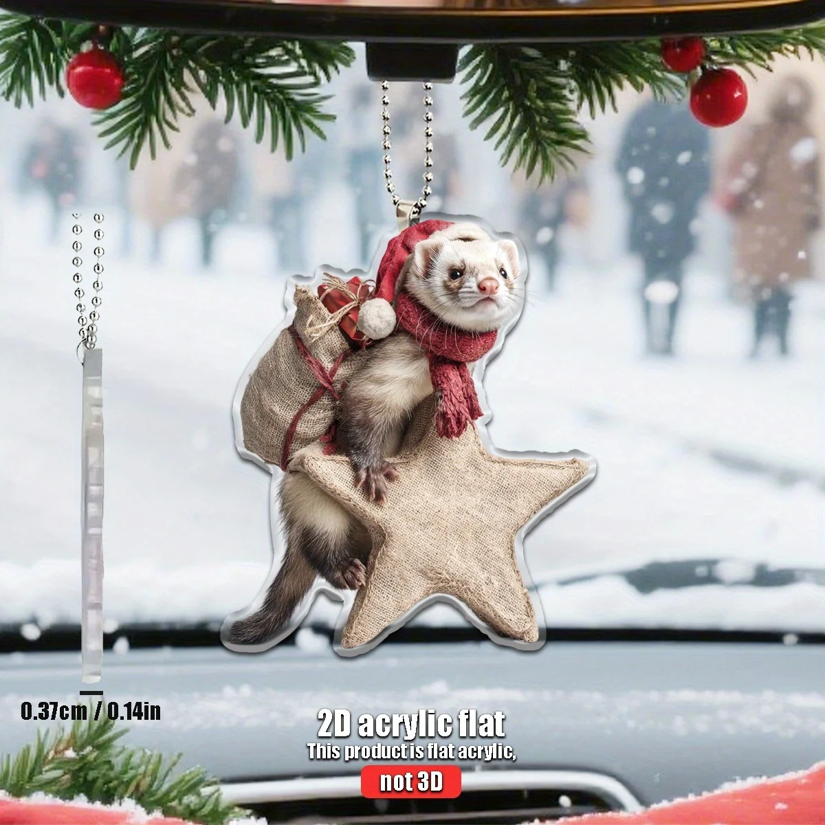 2D Ferrets Wearing Red Scarves Holding Stars Suitable for Car Home Festival Decoration Christmas Tree Pendant Christmas Gift