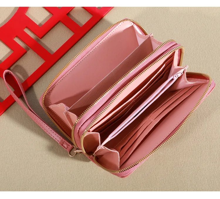 Simple Large-capacity Long Wallet, Solid Color Zipper Coin Purse, Valentine's Day Clutch Bag With Wristband bolsa feminina сумка
