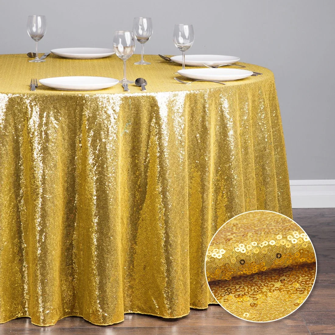 Sliver Sequin Tablecloth Round Party Birthday Elegant Glitter Table Cloth Cover Events for Wedding Party Christmas Decoration