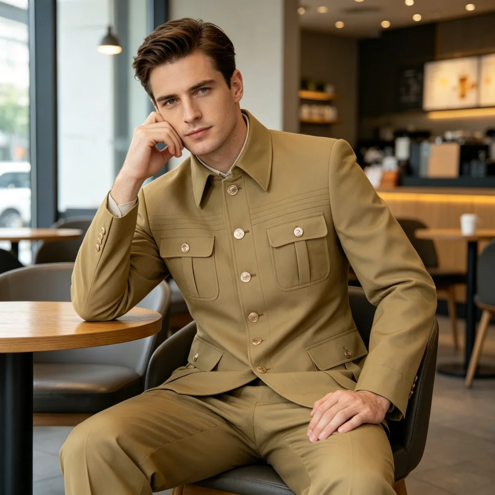 

Men's Unique Breasted 2-Piece Suit Jacket Casual Business Terno Blazer for Work Interview Ensemble