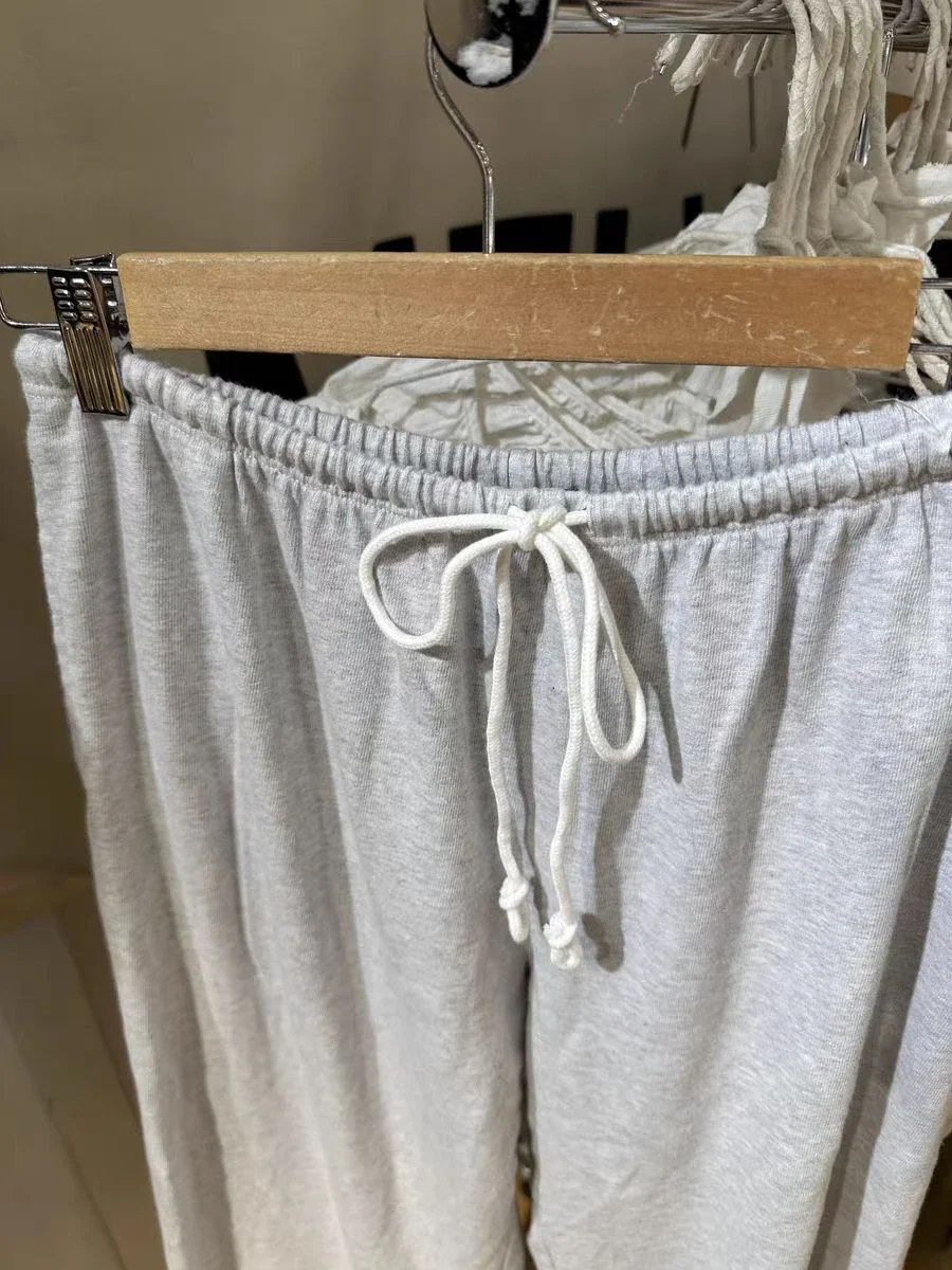 Solid Drawstring Straight Sweatpants Women Autumn High Waist Soft Cotton Trousers Casual Vintage Streetwear Sport Long Pant Y2k