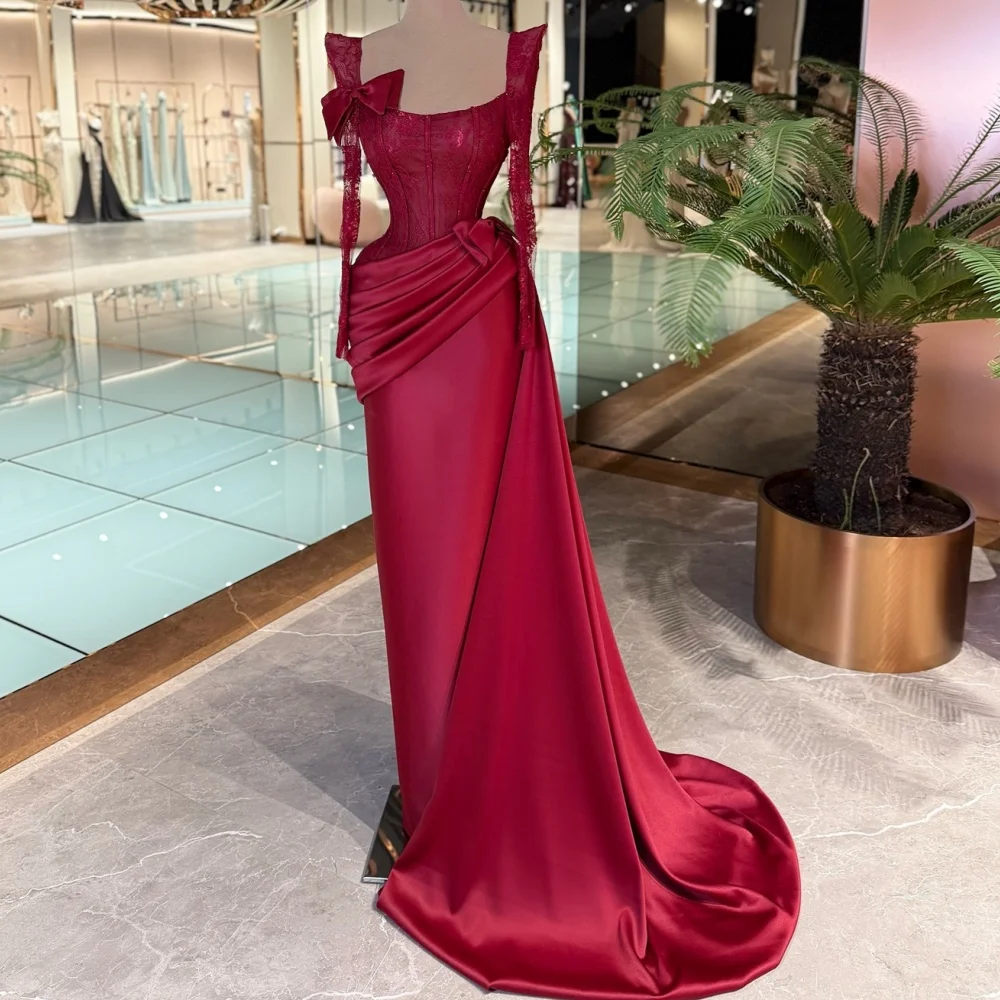 

Customized High Quality Exquisite Charmeuse Bow Lace Column Scoop Neck Long Dresses Bespoke Occasion Dresses Sizes Available