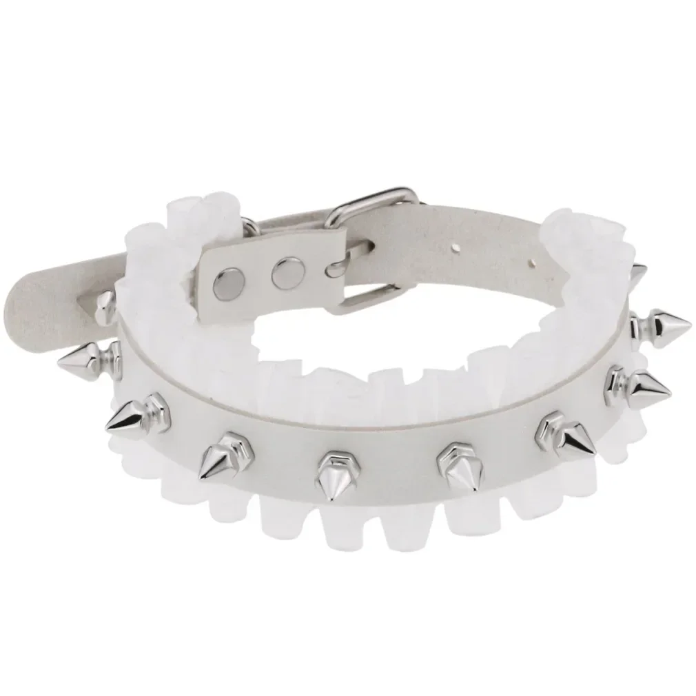 Soft girl Sex appeal Lace Tender beauty Elegance Lace Punk Harajuku Spike Rivet Choker Neck strap Pendant PU leather Choker