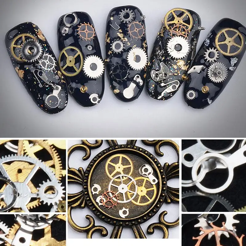 1Box Metallic Gear Machinery Nail Ornaments Punk Rivet Spikes Studs DIY Nail Art Decorations