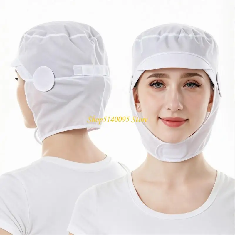 DXAE Work Hair Cover with Breathable Full Coverage, Adjustable Side and Chin Hook and Loop Closure Head Covering for Food Prep