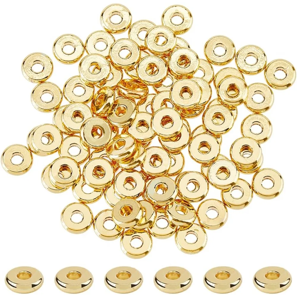 

80Pcs Metal Disc Beads Brass Flat Round Spacer Beads 6mm Real Heishi Spacer Beads Small Loose Beads for Jewelry Making Bracelet