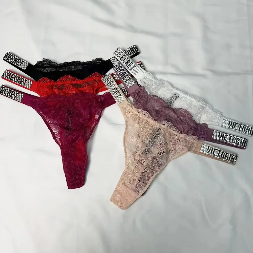 

Женские классические полосатые универсальные трусики Victoria's Secret, 3 шт., кружевные, сексуальные, моделирующие, дышащие, мягкие, с V-образной цепочкой, стринги