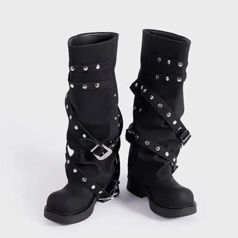 

Fashion Punk Knee High Boots Platform Boots for Women Gothic Shoes New Rock Leather Fashion Women's Shoes Motorcycle Boots Botas