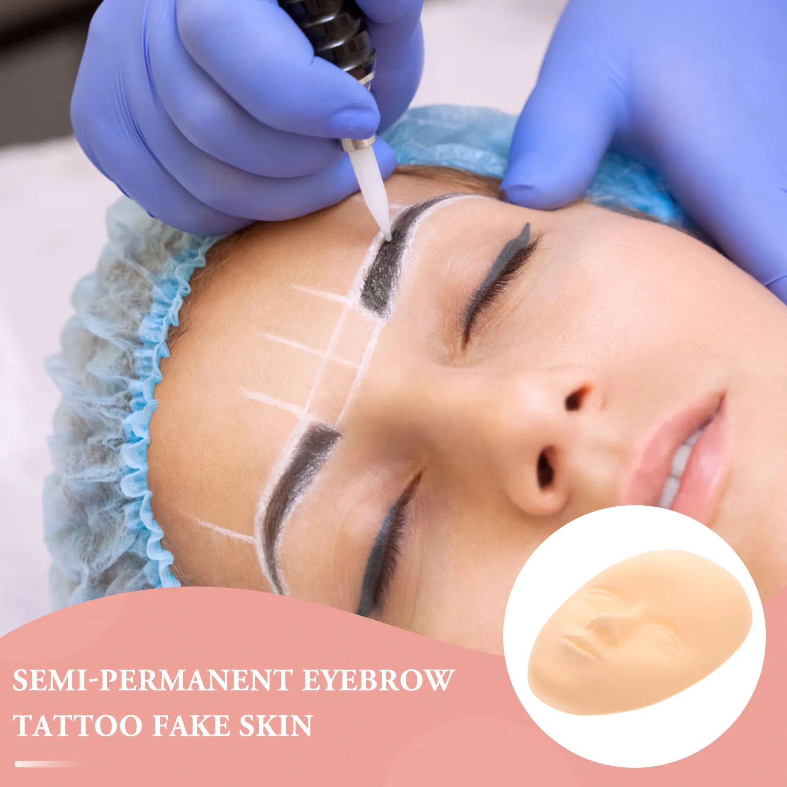 قطعتان من الجلد الصناعي المرن من السيليكون للتدريب على مكياج الحواجب، قاعدة وجه اصطناعية ثلاثية الأبعاد للوشم