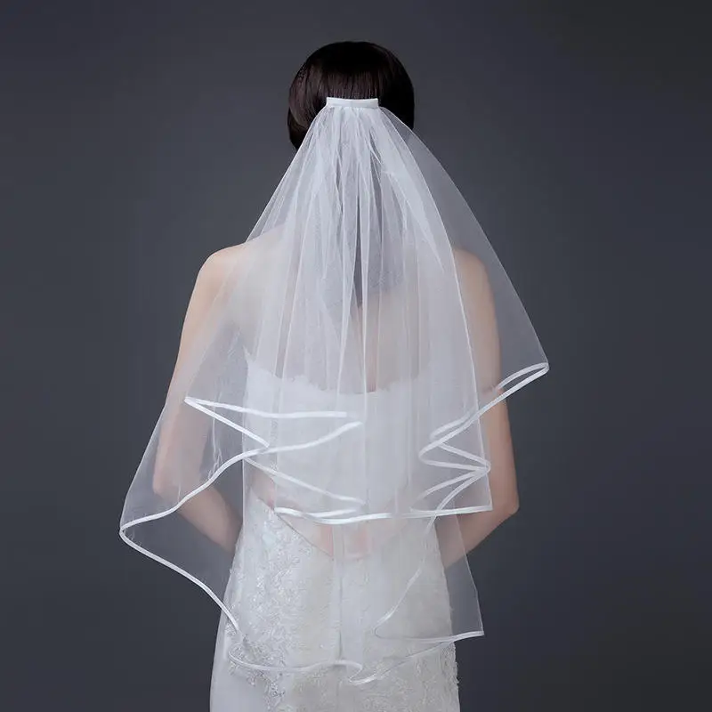 On Sale Cheap White Bride Veils Satin Edge Bridal Wedding Accessory