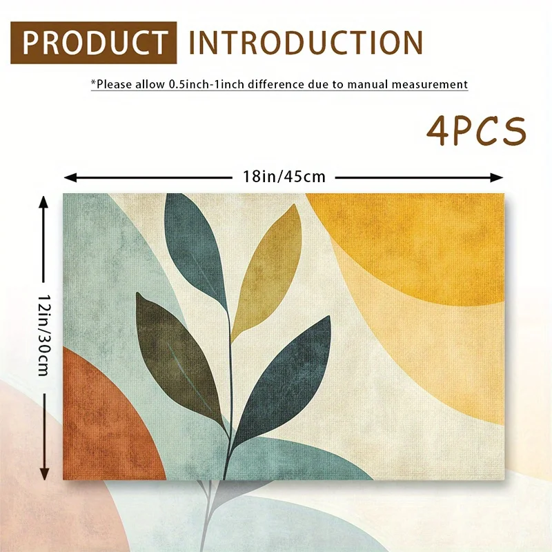VIKAMA 4-Piece Geometric Floral Art Placemats Nordic-Style Table Mats Home Café Decor Instagram-Worthy Home Accents - view 5
