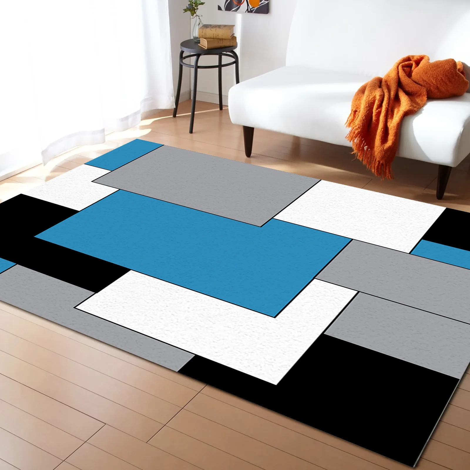 

Blue Black Gray Mosaic Abstract Art Carpet Area Rug Children's Room Living Room Bedroom Large Rug Home Play Decoration Floor Mat