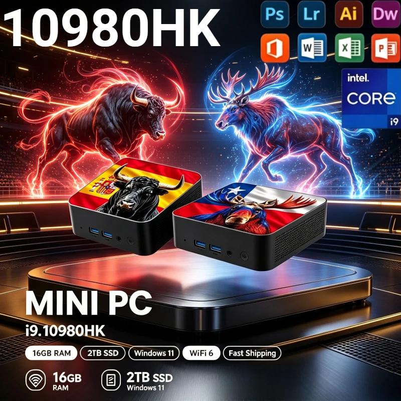 Intel Core i9-10980HK Gaming Mini Desktop, 16GB RAM, 1/2TB SSD, FHD, BT, Wi‑Fi 6, Office Productivity with 4K HDMI.