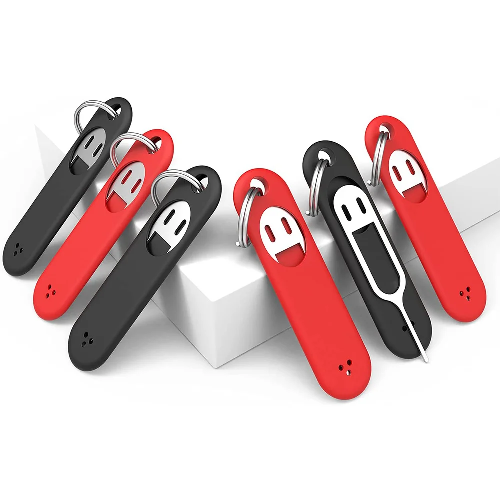 Strumento di rimozione della scheda SIM da 6 pezzi-espulsore per l'apertura dell'ago dello strumento di rimozione dell'espulsione del Pin del vassoio della scheda Sim, con portachiavi rimovibile, nero + rosso