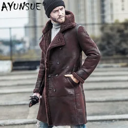 AYUNSUE Winter Genuine Leather Jacket Men Natural Sheep Fur Coat Long Shearling Jacket Vintage Warm Leather Jackets Wp17a457