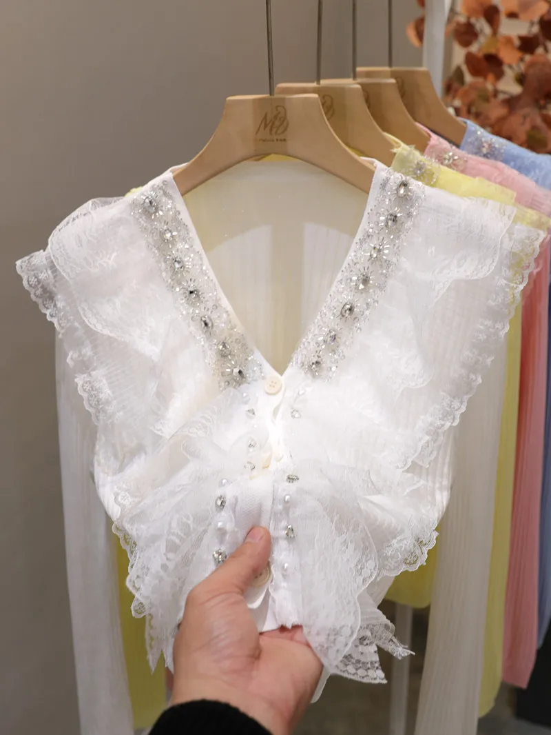 

Рубашка с солнцезащитным кремом из ледяного шелка в европейском стиле, расшитая бисером, в стиле пэчворк, весна-лето, короткий вязаный топ с высокой талией и цветочным принтом