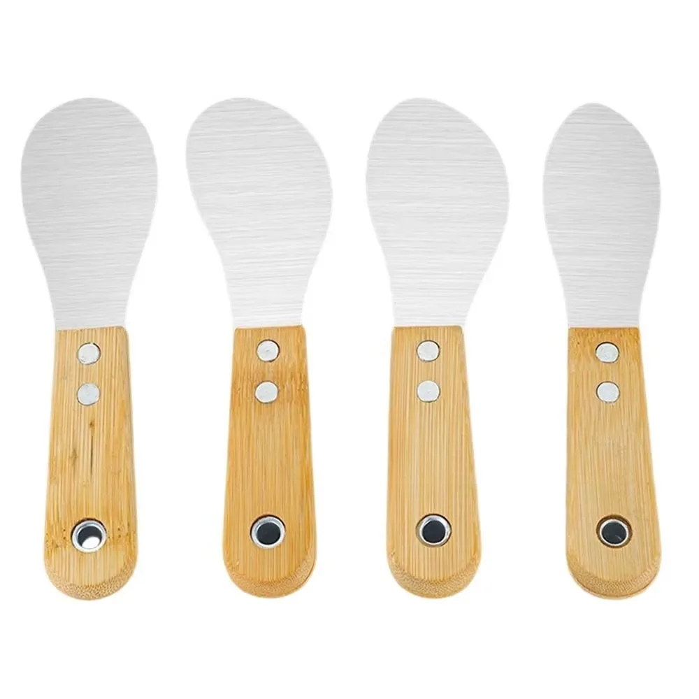 Lot de 4 grattoirs à colle en acier inoxydable épaissi, manche en bois, haute dureté, outil de calfeutrage pour ciment, résistant à l'usure, prise en main confortable