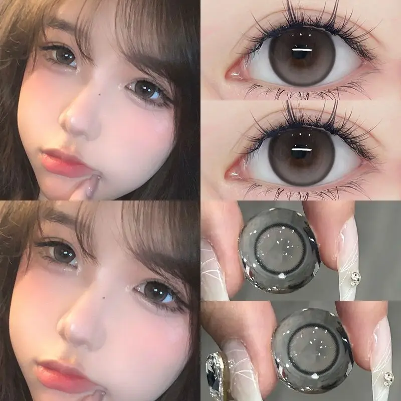DUOXIU 1Pair Myopia Lenses Blue Color  Degree Myopia Yearly Use Eyes Lenses With Diopters Prescription Fashion Lenses Green Eyes