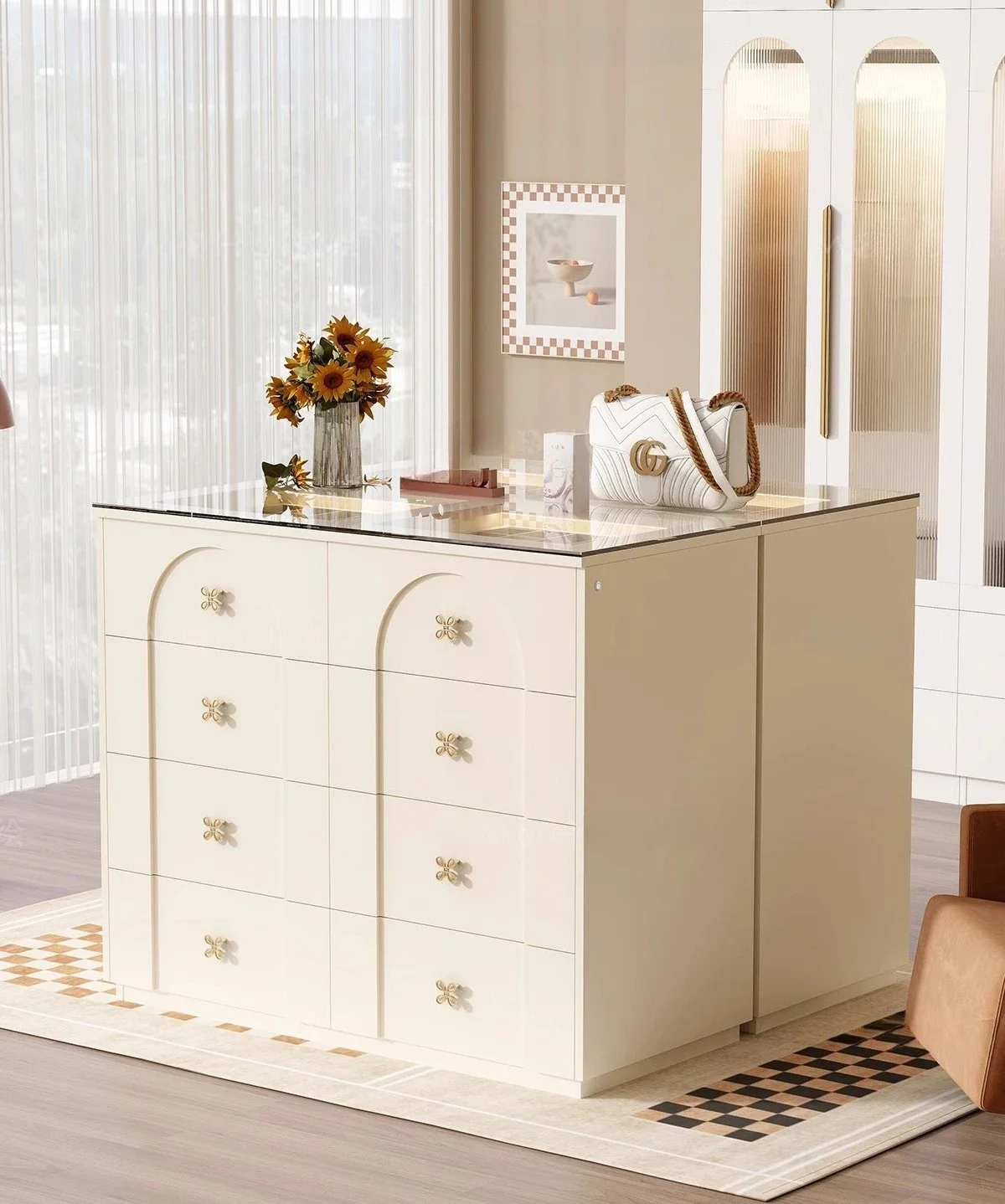 

Ювелирный шкаф-витрина Nakajima: встроенный напольный стеклянный шкаф для дома и косметики