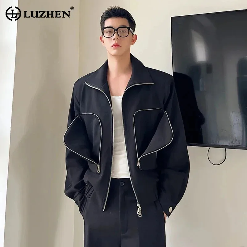 

LUZHEN Zipper Splicing Design Stylish Solid Color Jackets Original Trendy Personality Street Men's Clothing Free Shipping LZ2234