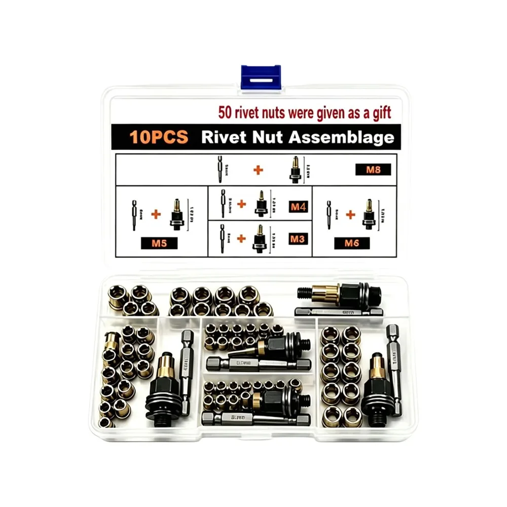 60/70 PCS Carbon Steel Rivet Nut Tool Rustproof Head Rivet Nut Threaded Insert Tool Manual Threaded Rivet Nut Assortment Kit
