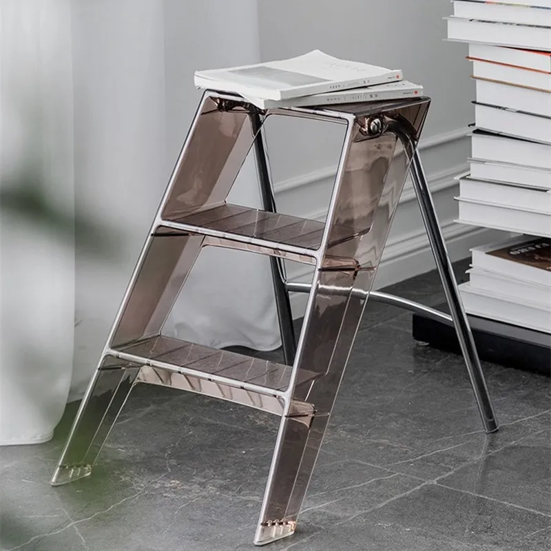 

Multifunctional Transparent Folding Ladder Acrylic Telescopic Indoor Non-slip Three-step Ladder Pedal Herringbone Ladder