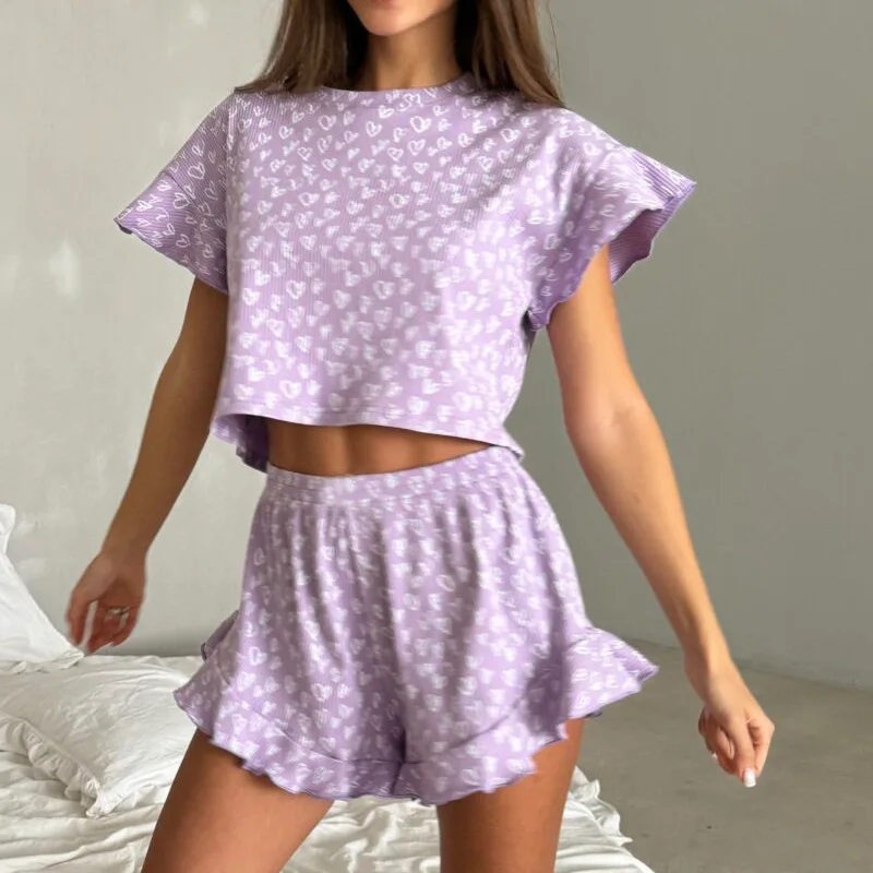 

Women's Floral Print Pajamas Set Summer Casual Short Sleeve Top Shorts Sleepwear 2 Piece Set Loose Round Neck Home Loungewear
