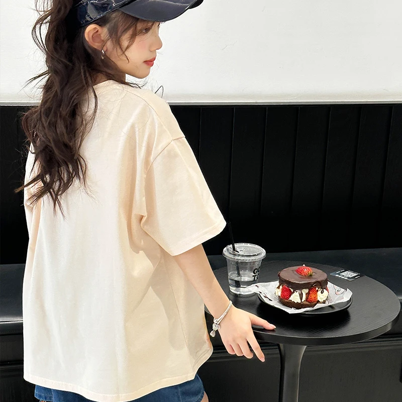 Girls' short sleeve T-shirt summer 2,025 new big children's summer style westernized cartoon top children's Korean fashionable s