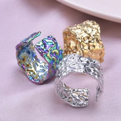 Retro High Quality Opening Adjustable Ring Irregular Geometry Water Ripple Rings Stainless Steel Finger Jewelry Holiday Gift