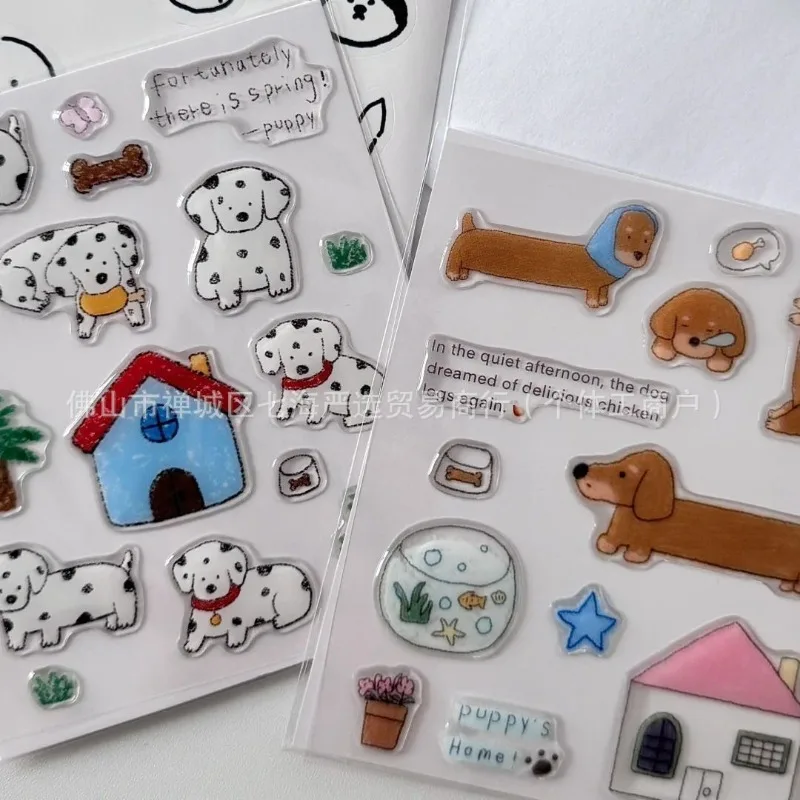 Kawaii Cartoon Dachshund 3D Stickers Jelly Relief Stickers for DIY Wall Window Laptop Hand-account Phone Case Cute Decoration