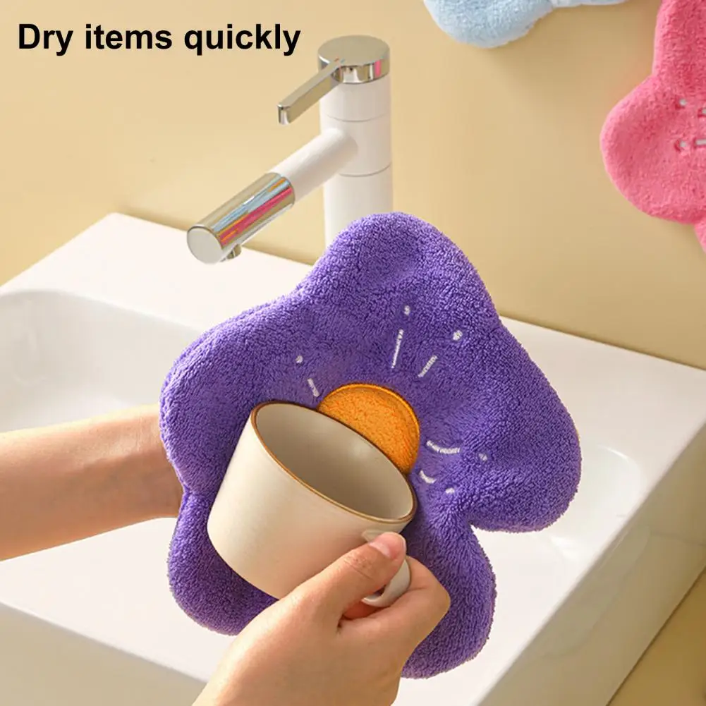 20*27cm Hand Towel Double-layer Highly Absorbent Fade Resistant Flower-Shaped Small Hanging Towel Bathroom Kitchen Accessories