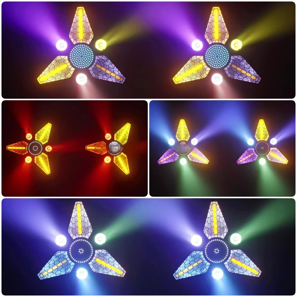 3 Leaf Retro Light Emitting Diode Strobe Dyed Illuminated Gold x Axis 4 in 1 Rotating Background with RGBW Emission Color