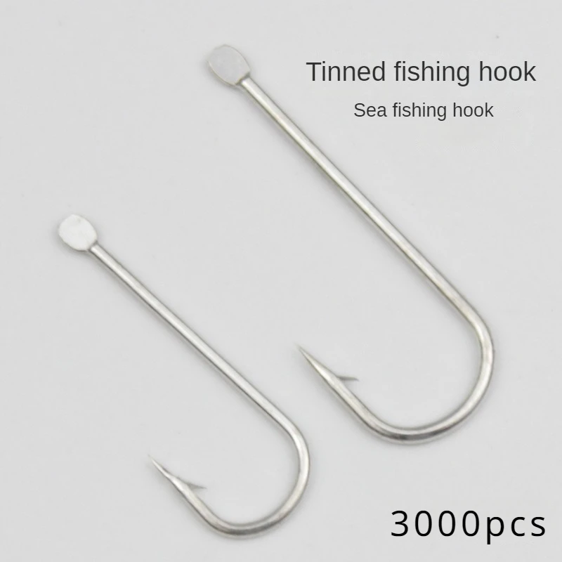 3000pcs Fishhook Sea Fishing Barbed Hooks Boat Hook Tin Coated Rust Proof Seawater Resistant Flat Head Long Handle Fishing Gear