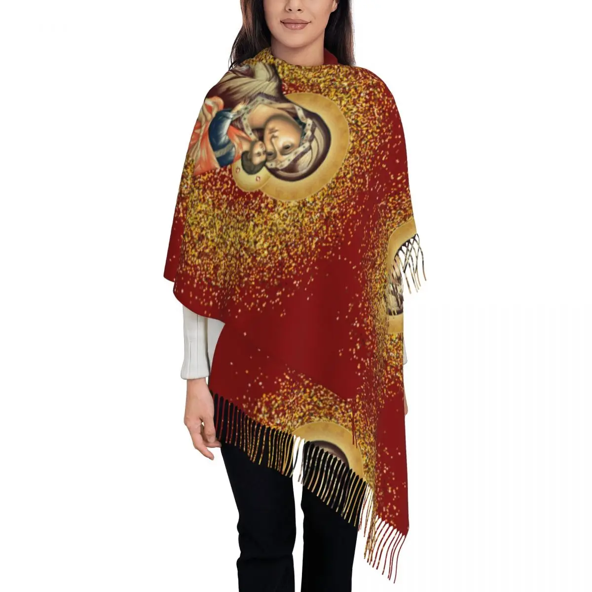 

Personalized Print Virgin Mary Scarf Men Women Winter Fall Warm Scarves Mexican Catholic Jesus Shawl Wrap