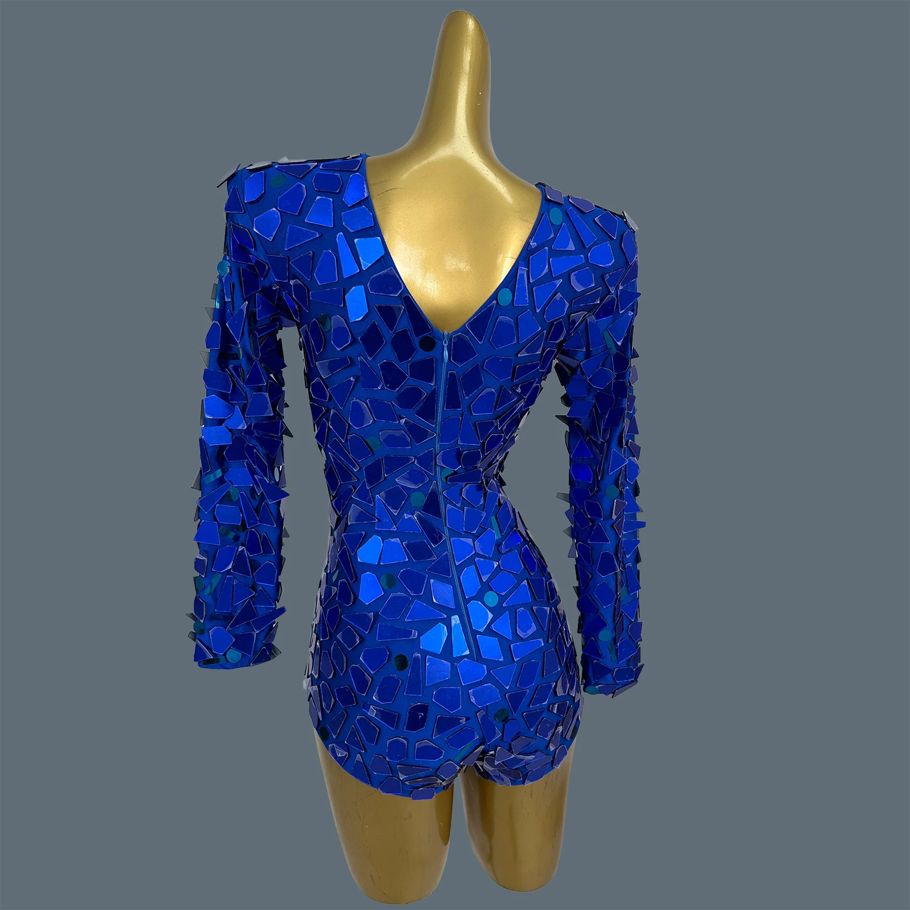 

Sparkly Mirror Sequins Cutout Long Sleeve Bodysuit Sexy Bar Stage Performance Costume Nightclub Party Event Show Outfit Suxie