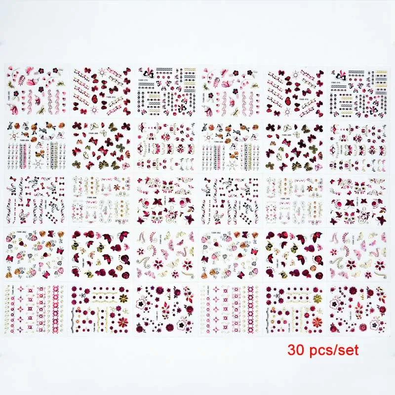 3D Nail Art Transfer Stickers 19 Nail Design For Choice 1Lot=30 Sheets Rose Flower Gold Lace Decals Manicure Tips Decoration DIY