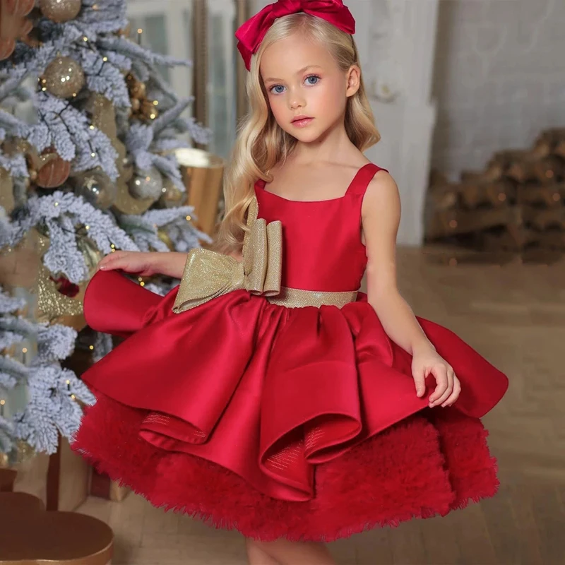 New Formal Kids Birthday Dress For Girl Children Costume Bow Princess Dresses Vestido Flower Girls Wedding Clothes 2-6 Year