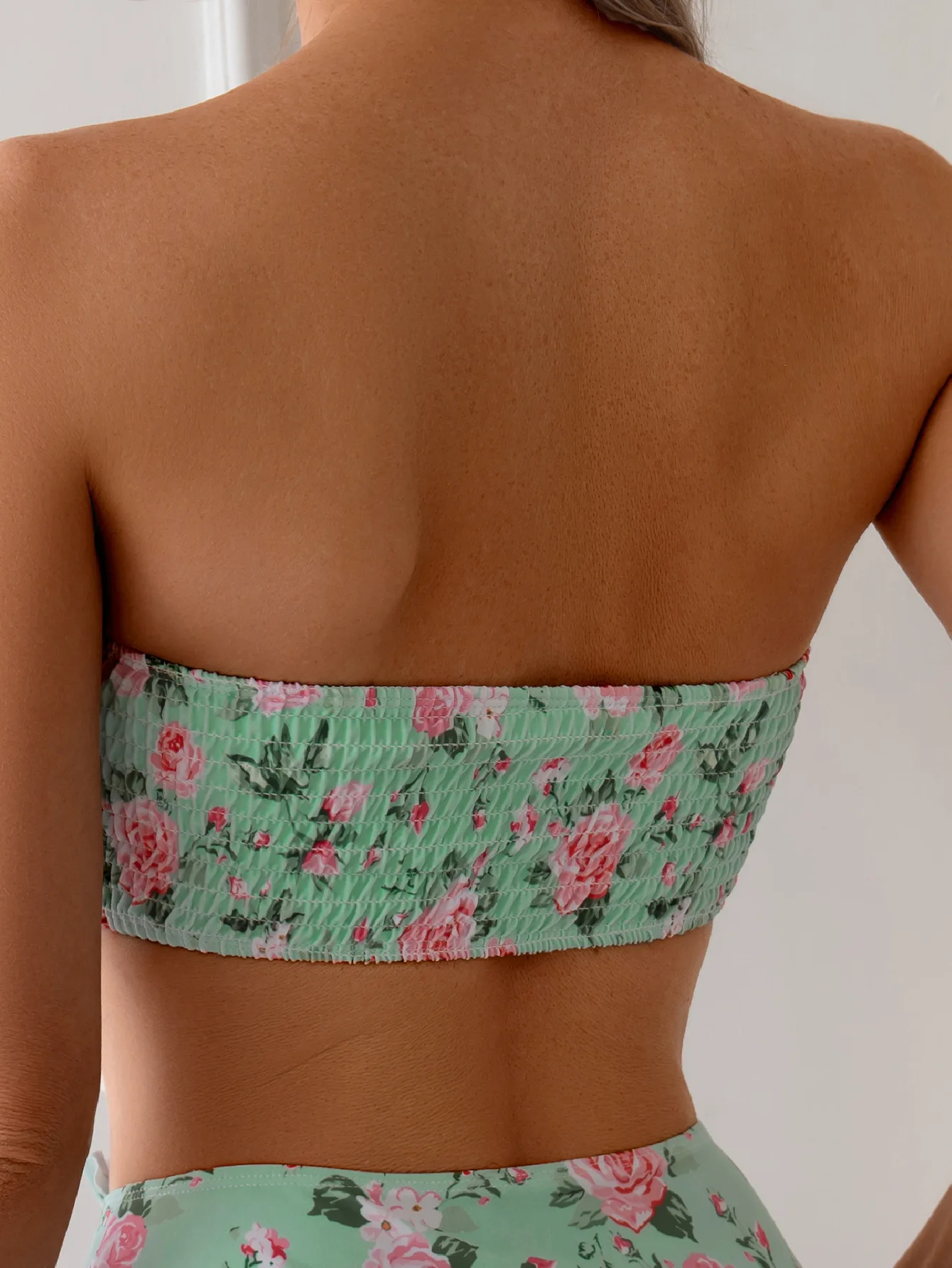 2025 Bandeau Bikini Set Women's Printed Off Shoulder High Waist Swimsuit Tummy Control Two Piece Bathing Suit for Beach Outfits
