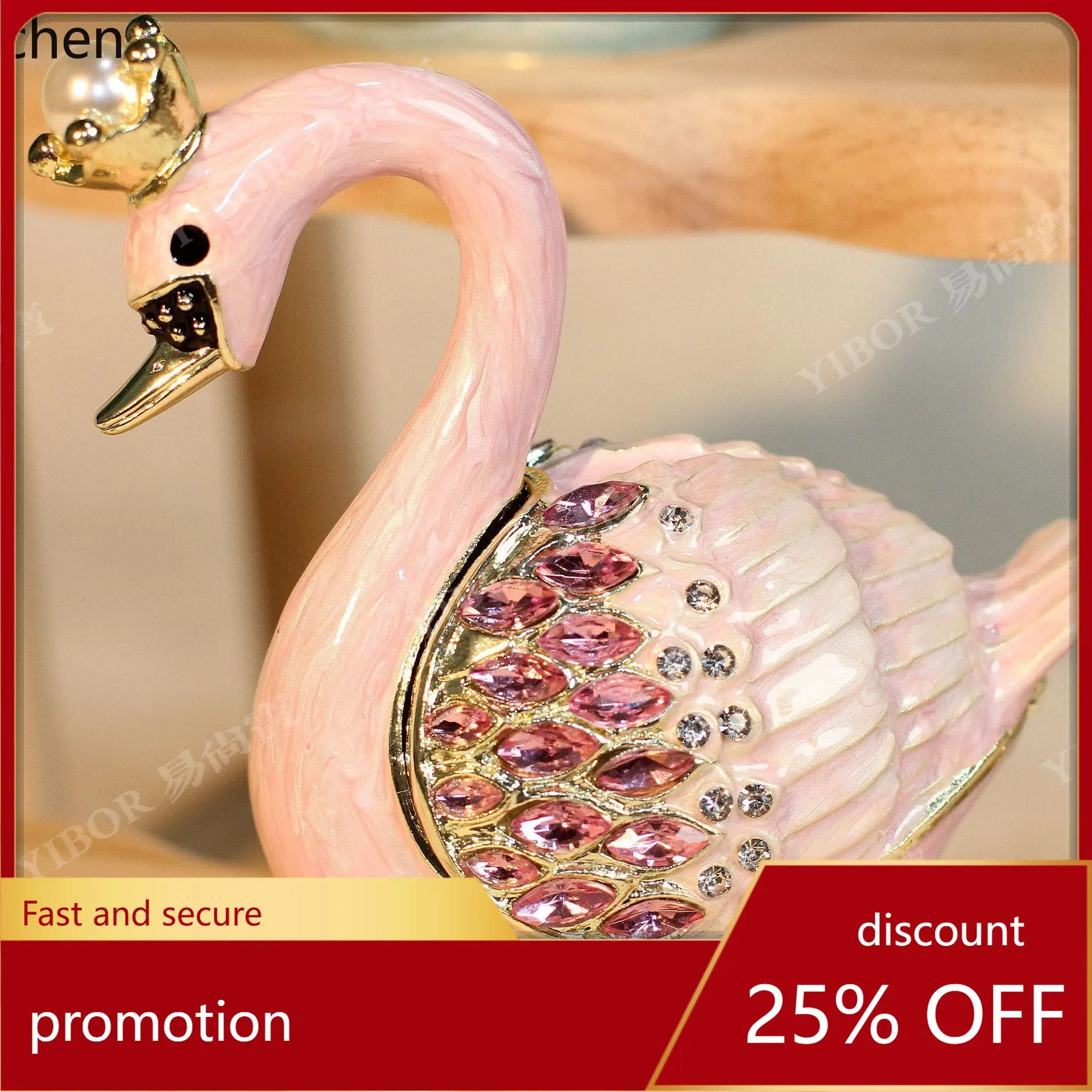 

H1 Swan Ornament Home Living Room Entryway Decoration Diamond-Encrusted Metal Enamel Jewelry Box Handicraft Gift