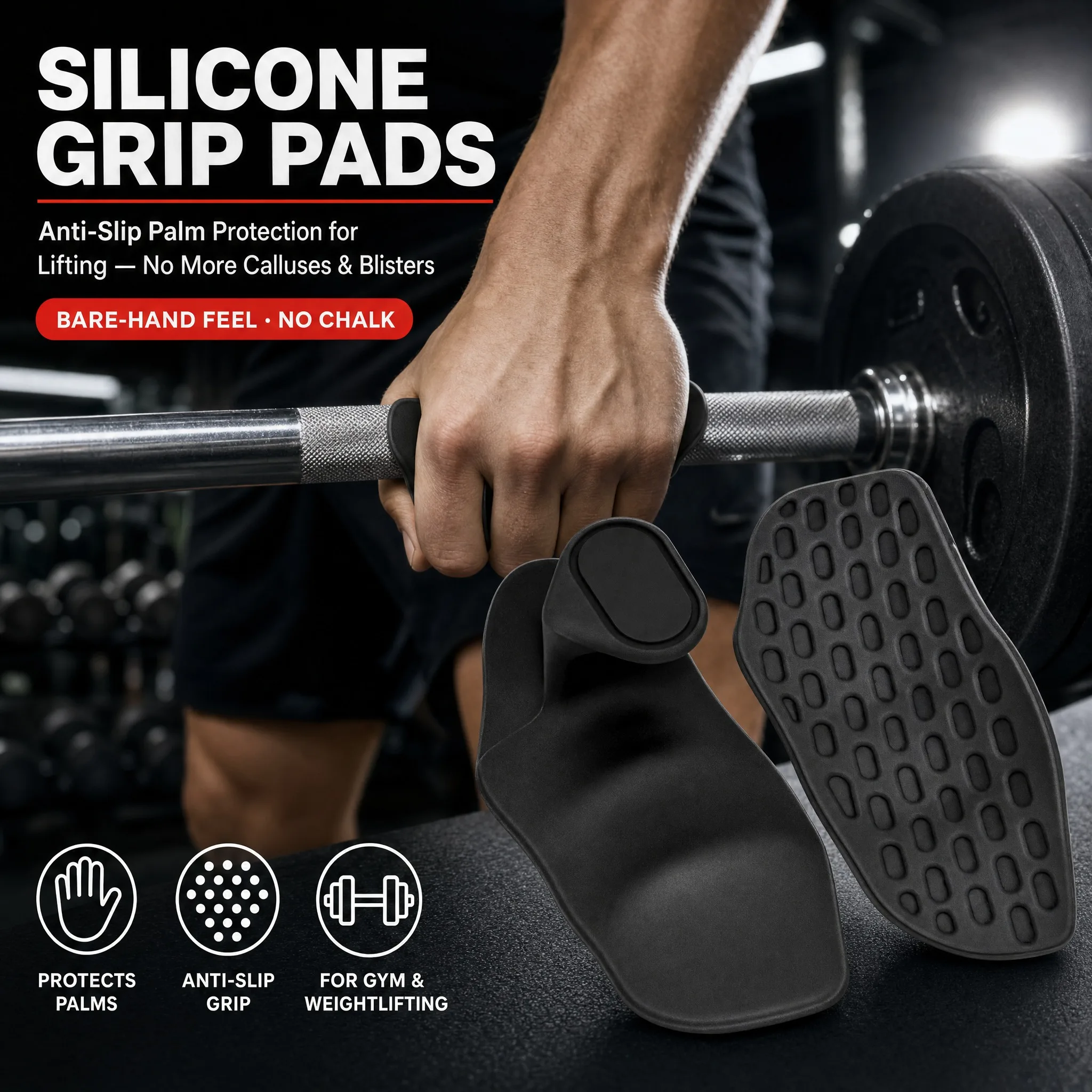 Silicone palm non-slip grip - weightlifting dumbbells, pull-ups, exfoliation to prevent blisters, unisex fitness training